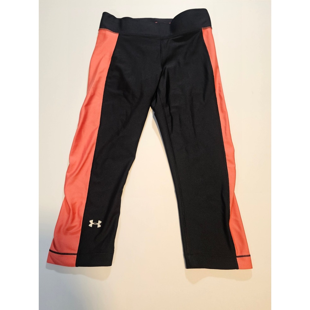 Under Armour HeatGear Compression Leggings Womens Medium Black Coral Capri Pants